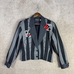 Vtg Canvasbacks Lutton & Horsfield Blazer Womens Small‎ Black Art Patch Jacket